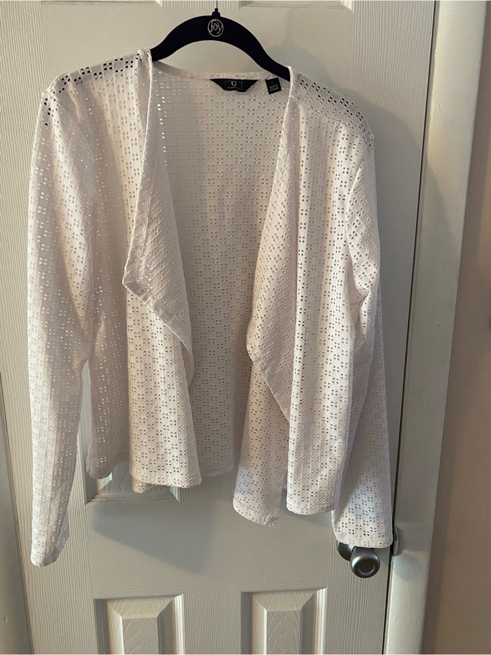 G by Giuliana White Eyelet Open-Front Cardigan